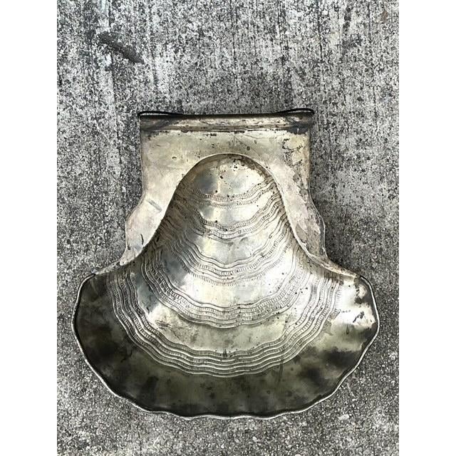 Vintage Hand Hammered Metal Oyster Shell Serving Bowl For Sale - Image 11 of 13