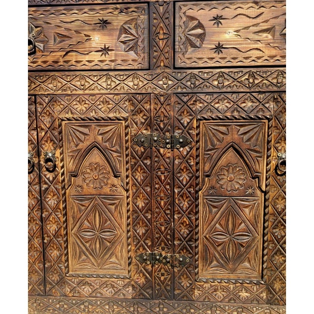 Moroccan Brown Handmade Moroccan Berber‑Style Wooden Sideboard For Sale - Image 3 of 8