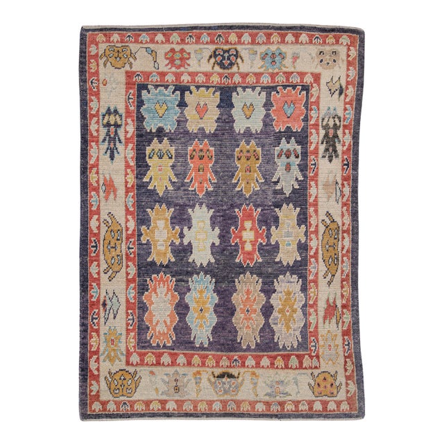 Turkish Oushak Rug Multicolor Handwoven Tribal Design Rug 5'7" X 7'10" For Sale