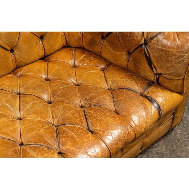 Early 20th Century Tufted Caramel Leather Chesterfield Sofa For Sale - Image 10 of 15