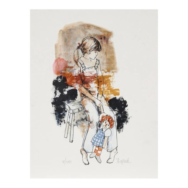 Girl with Raggedy Ann Doll, Richard Shepard Lithograph For Sale
