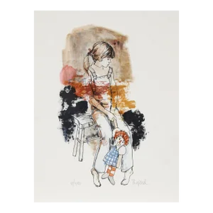 Girl with Raggedy Ann Doll, Richard Shepard Lithograph