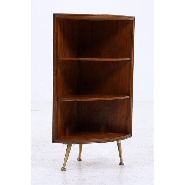 Mid-Century Wooden Corner Shelf with Brass Feet, 1960s For Sale - Image 11 of 16