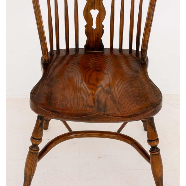 Brown Set of Seven Windsor Style Oak Side Chairs For Sale - Image 8 of 10