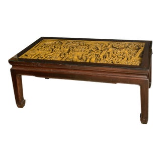 Asian Coffee Table With Carved Detail For Sale