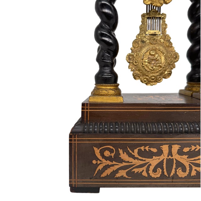 Late 19th Century Late 19th Century Portico Barley-Twist Marquetry Mantel Clock, French, Ca. 1880 For Sale - Image 5 of 11