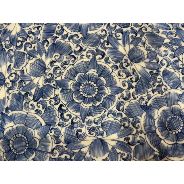 Antique Blue and White Japanese Floral Plate With Scalloped Edge For Sale - Image 10 of 18