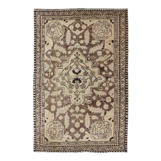 Vintage Persian Lilihan Rug With Central Medallion Warm Neutrals 4'3 X 6'9 For Sale