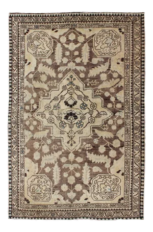 Vintage Persian Lilihan Rug With Central Medallion Warm Neutrals 4'3 X 6'9