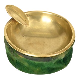 Mid-Century Italian Brass and Green Suede Ashtray, 1950s For Sale