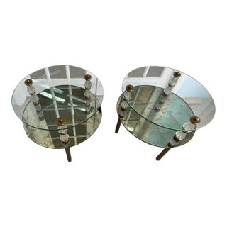 Hollywood Regency Glass and Brass Side Tables - a Pair For Sale