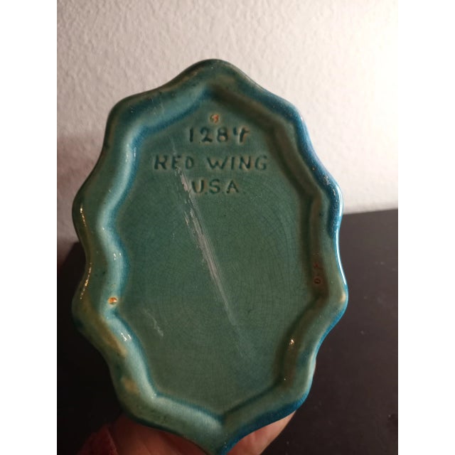 Contemporary Red Wing Usa Blue Ceramic Cornucopia Vase For Sale - Image 3 of 9