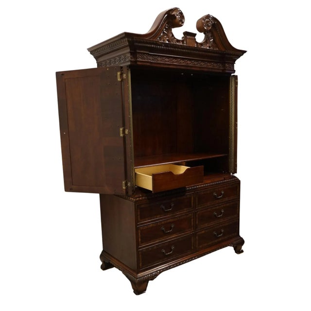 Early 21st Century Universal Furniture Banded Mahogany Biedermeier Traditional Victorian Style 54" Tv Media Armoire 609165 For Sale - Image 5 of 13