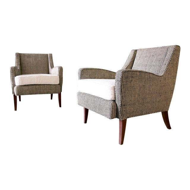 1950s Ernst Schwadron Style Black and White Wool Boucle Lounge Chair Pair For Sale