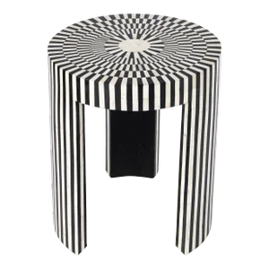 Rimma Bone Inlay Side Table, Black & White