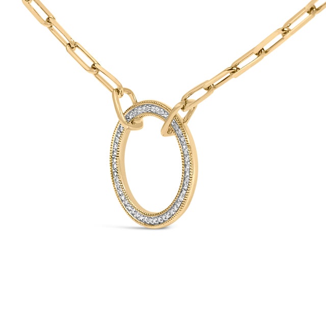 Haus of Brilliance Gold Vermeil 1/10 Cttw Diamond Paperclip Chain Circle Pendant Necklace For Sale - Image 4 of 4