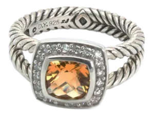 David Yurman Petite Albion Diamond Citrine Sterling Silver Ring