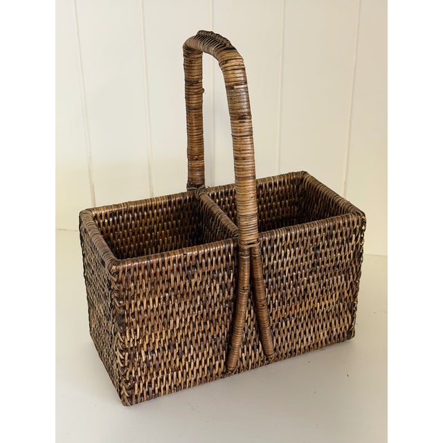 Vintage Rattan Wine Carrying Basket For Sale - Image 9 of 11