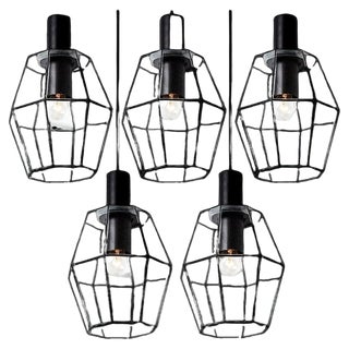 Geometric Iron and Clear Glass Hanging Light from Limburg, 1960 For Sale