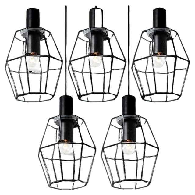 Geometric Iron and Clear Glass Hanging Light from Limburg, 1960 For Sale