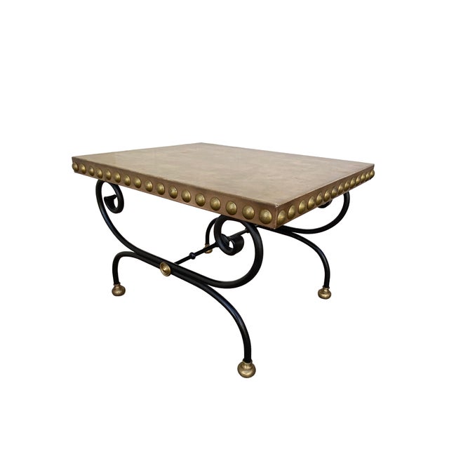 Parisian Maison Jansen-Style Hand-Forged Iron and Leather Cocktail Table For Sale - Image 4 of 8