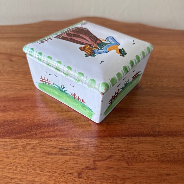 Mid 20th Century Vintage Italian Ceramic Hand-Painted Lidded Trinket Box For Sale - Image 5 of 8