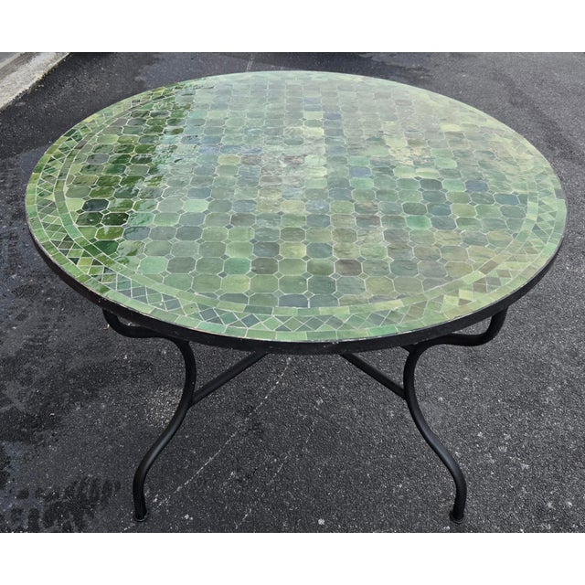 Moroccan 48" Handcrafted Tamegroute Green Moroccan Mosaic Table For Sale - Image 3 of 7