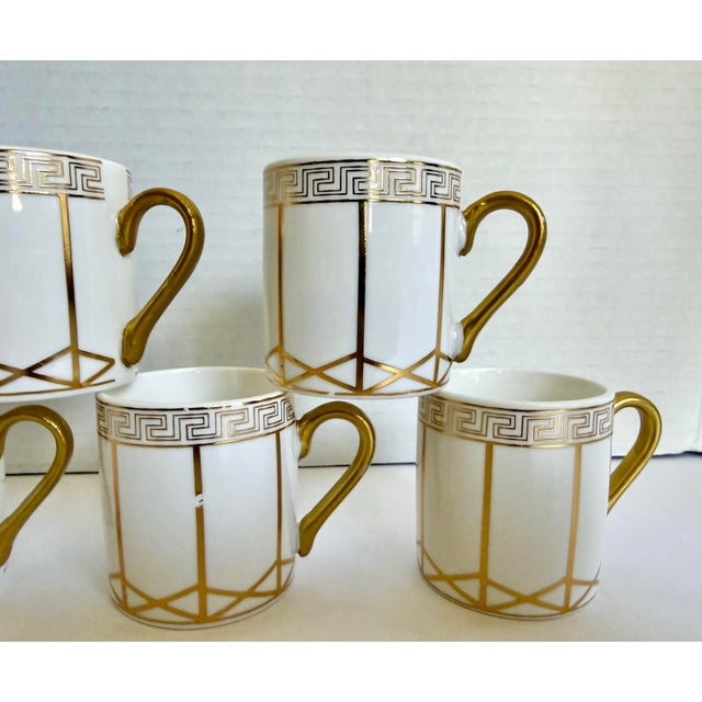Ceramic Vintage Gilt Porcelain Greek Key Demitasse Espresso Cups, Set of 7 For Sale - Image 7 of 7