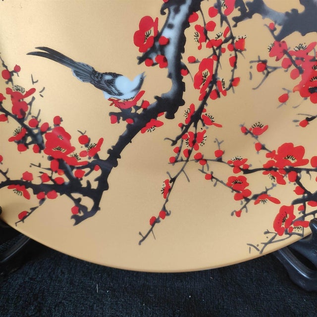 Ceramic Chinese Ceramic Plate,Yellow Glaze Porcelain Plate Hand Painted Flowers and Birds Pattern For Sale - Image 7 of 10