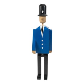 Painted Wood Sculpture of a Bobby with Movable Feet, Arms and Head, 20th Century For Sale