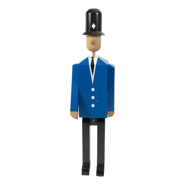 Painted Wood Sculpture of a Bobby with Movable Feet, Arms and Head, 20th Century For Sale