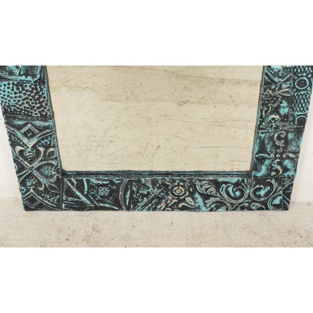 2020s Handcrafted Teal & Black Patch Tin Ceiling Dressing Mirror For Sale - Image 5 of 6