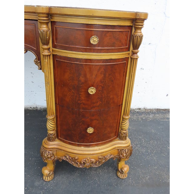French Early 1900s Kidney Shape Carved Inlaid Writing Desk 6885 For Sale - Image 11 of 18