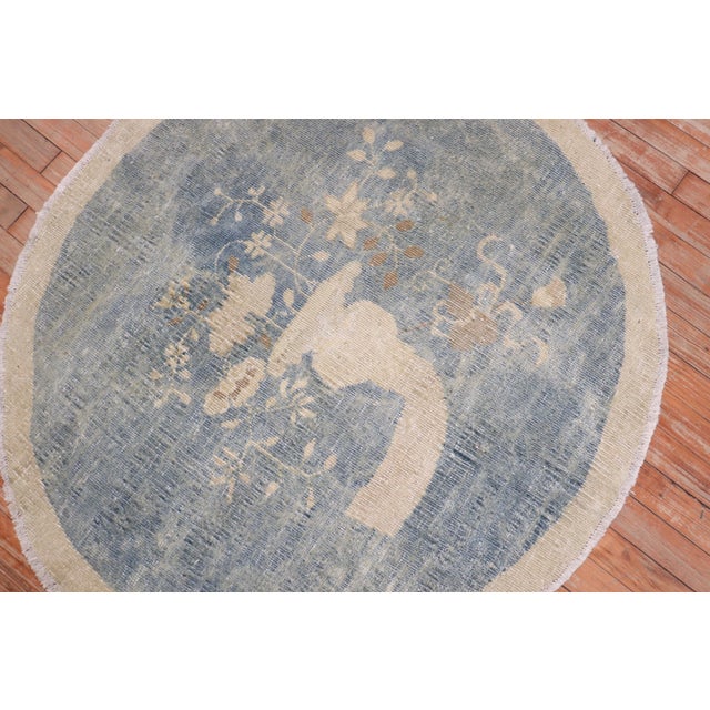 Blue Early 20th Century Zabihi Collection Chinese Round Small Rug - 3'6" x 3'10" For Sale - Image 8 of 9