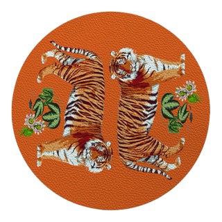 Nicolette Mayer Tiger Seeing Double Orangerie 16" Round Pebble Placemats, Set of 4 For Sale