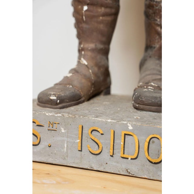 Antique Polychrome Wood and Gesso Statue of Saint Isidore For Sale - Image 11 of 14
