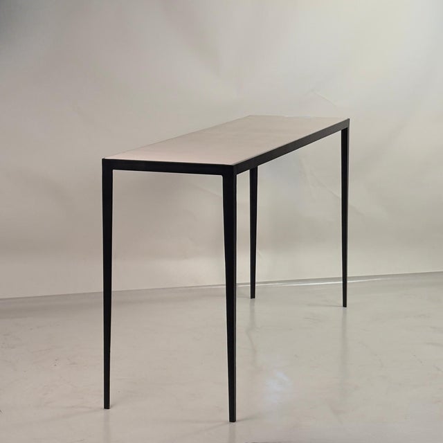 Cream Long 'Étude' Iron and Cream Limestone Console or Sofa Table by Design Frères For Sale - Image 8 of 8