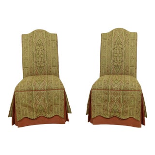 Pair Ethan Allen Upholstered Host & Hostess Parsons Chairs For Sale