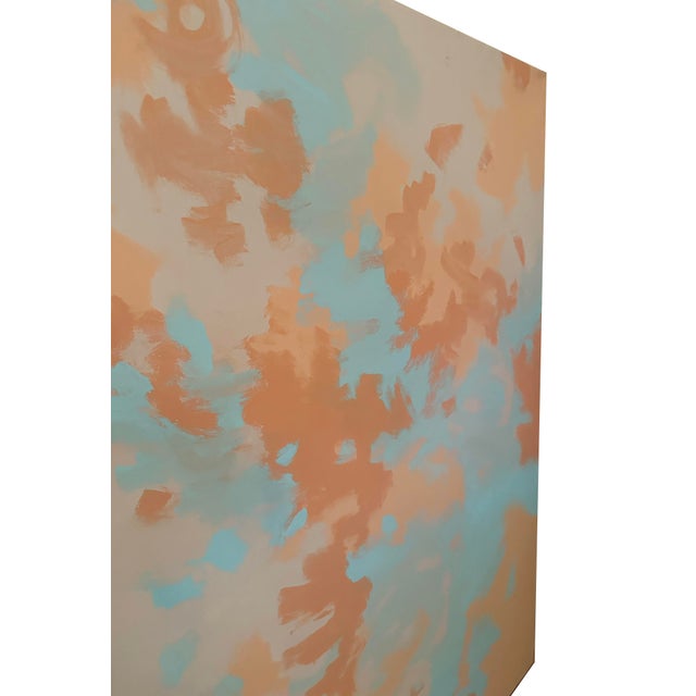 Late 20th Century Extra Large Peach and Blue Abstract Painting on Canvas For Sale In New York - Image 6 of 7