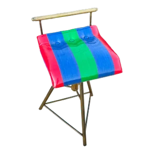 1960s Mid Century Modern Striped Vinyl Swivel Vanity Stool on Metal Tripod Base