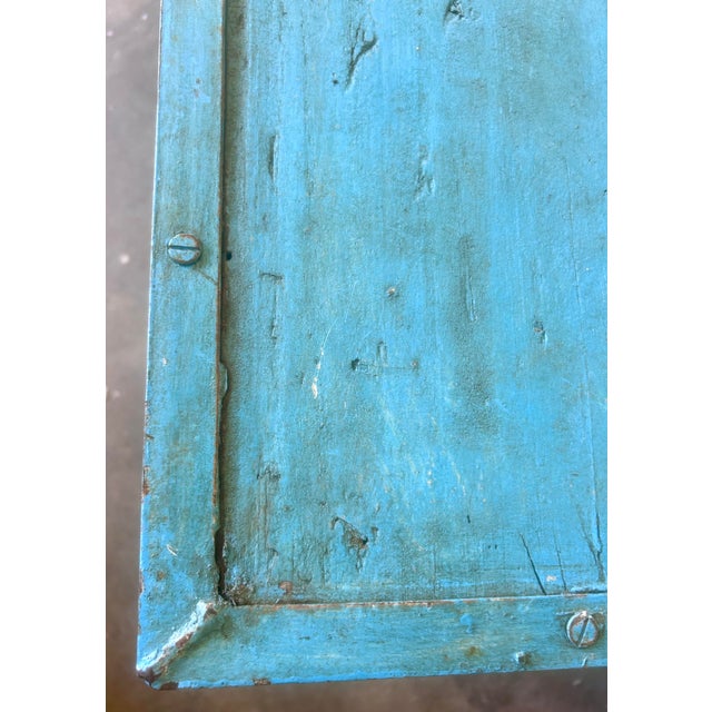 Rustic Blue Wood and Metal Folding Console Table For Sale - Image 9 of 12