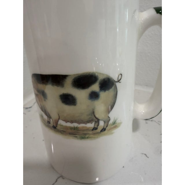 English Vintage White Jug / Pitcher With a Pig on Both Sides With Green Trim From England For Sale - Image 3 of 7
