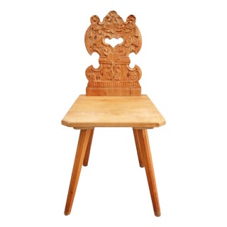 Neo-Baroque Folk Art Plank Chair Awith Vegetable Ornamentation, Italy, 1950 For Sale