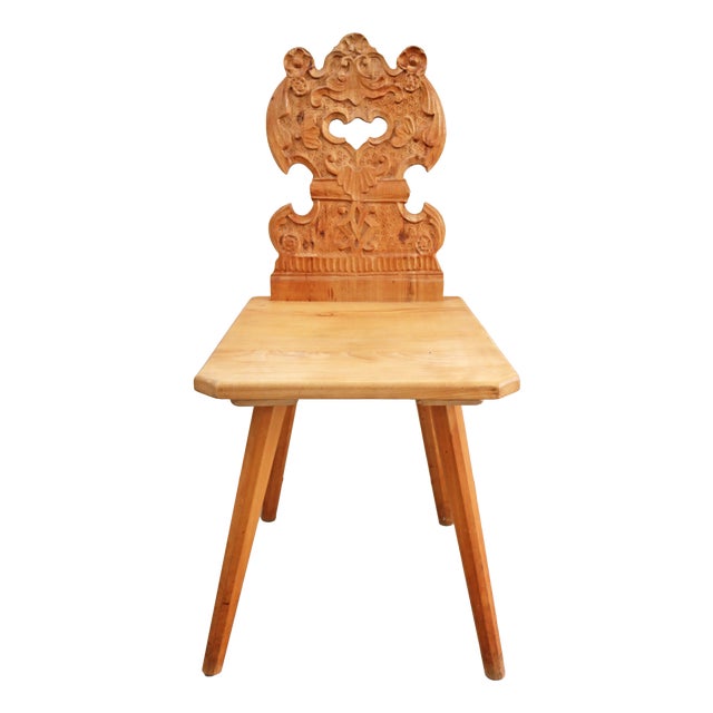 Neo-Baroque Folk Art Plank Chair Awith Vegetable Ornamentation, Italy, 1950 For Sale