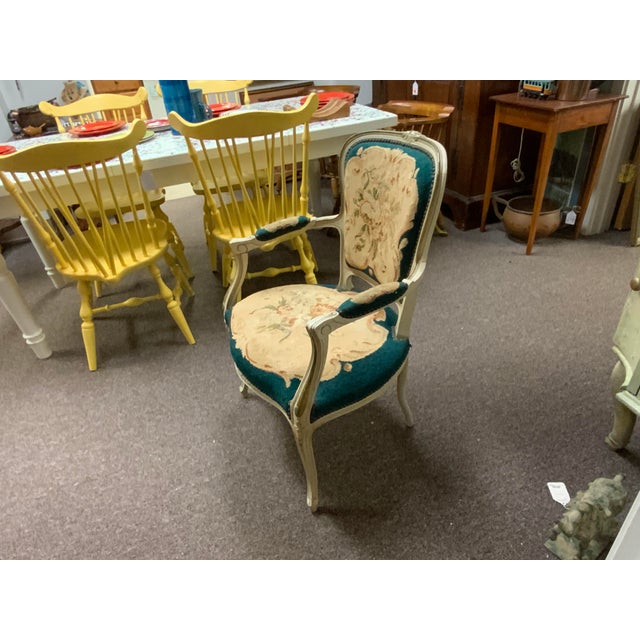 French 20th Century Needlepoint French Style Armchair For Sale - Image 3 of 17