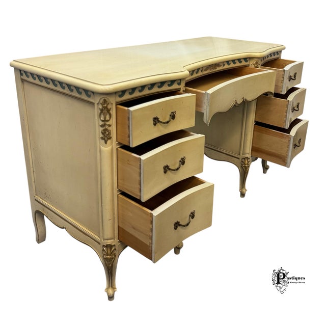 Ivory Vintage Drexel French Shabby Chic Style Vanity & Chair For Sale - Image 8 of 12