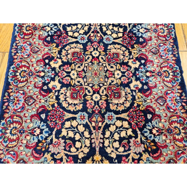 Vintage Persian Kerman Rug, Hand-Knotted Wool, All-Over Floral Garden Pattern, Navy & Ivory, 3x7 For Sale - Image 15 of 16