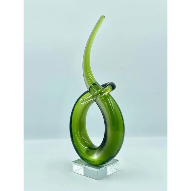 1960s Italian Abstract Green Murano Glass Twist Sculpture, 1960s For Sale - Image 5 of 9
