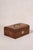 English burl wood sewing box with a brass top handle, book-matched veneer, fitted interior, and original hardware. Rich...