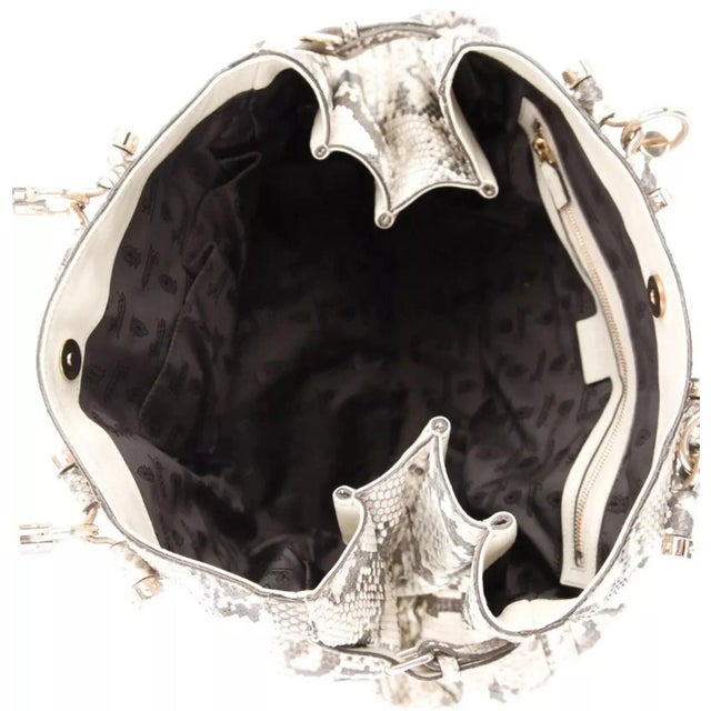 Gray 2020 Gucci Python SnakeSkin Pop Bamboo Handle Large Top Handle Bag Silver Gray For Sale - Image 8 of 10